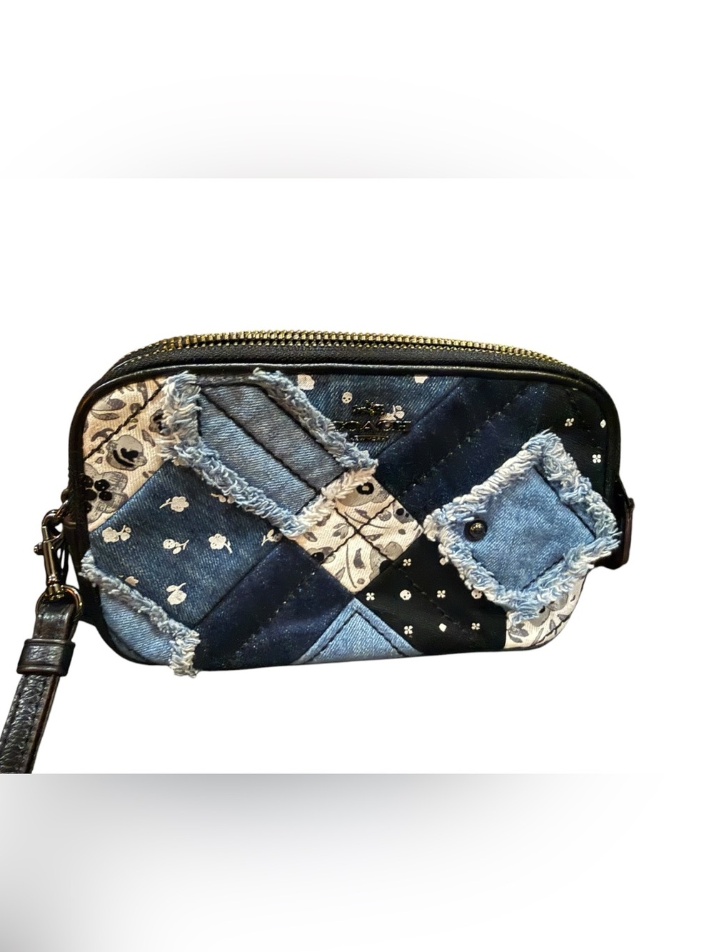 🇺🇸Coach 2016 Denim Patchwork Crossbody Bag Floral Fringe - Picture 4 of 11